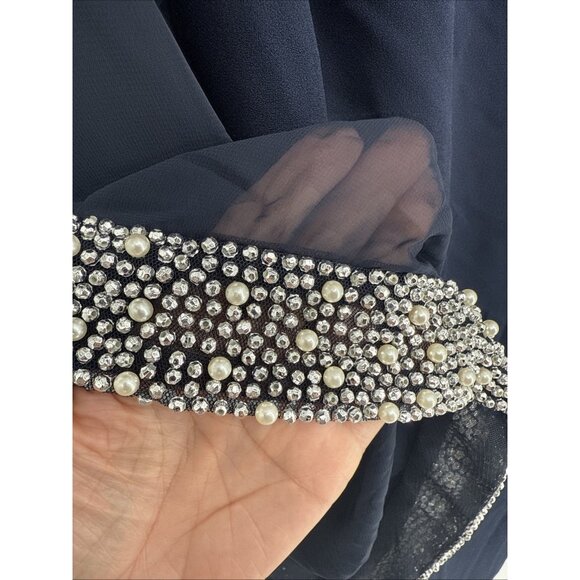 Xscape Womens Plus Size 20 Navy Blue Beaded Bell Sleeve Formal Evening Dress NWT - Picture 5 of 10